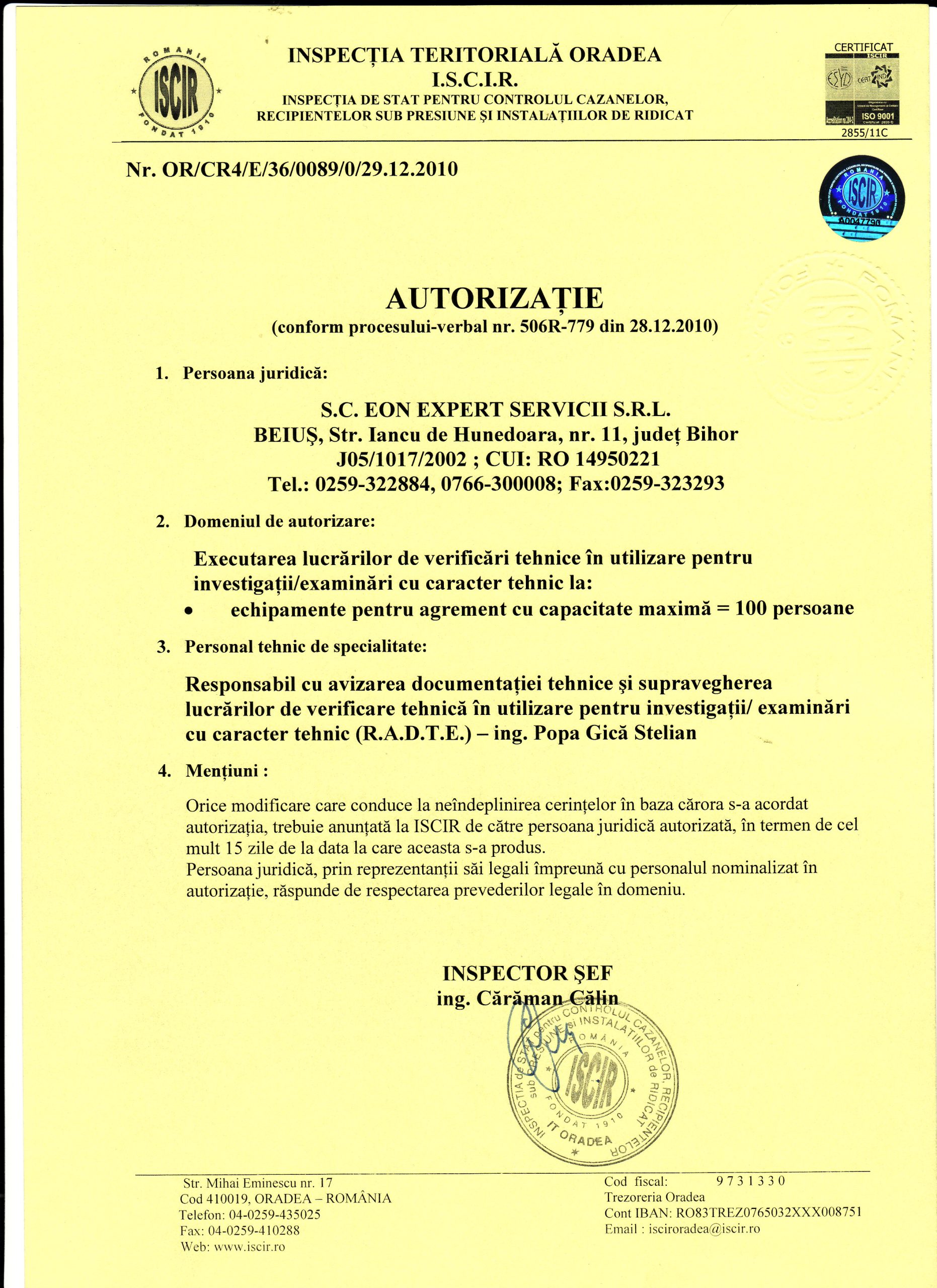 Autorizație Expertiză — Echipamente Agrement