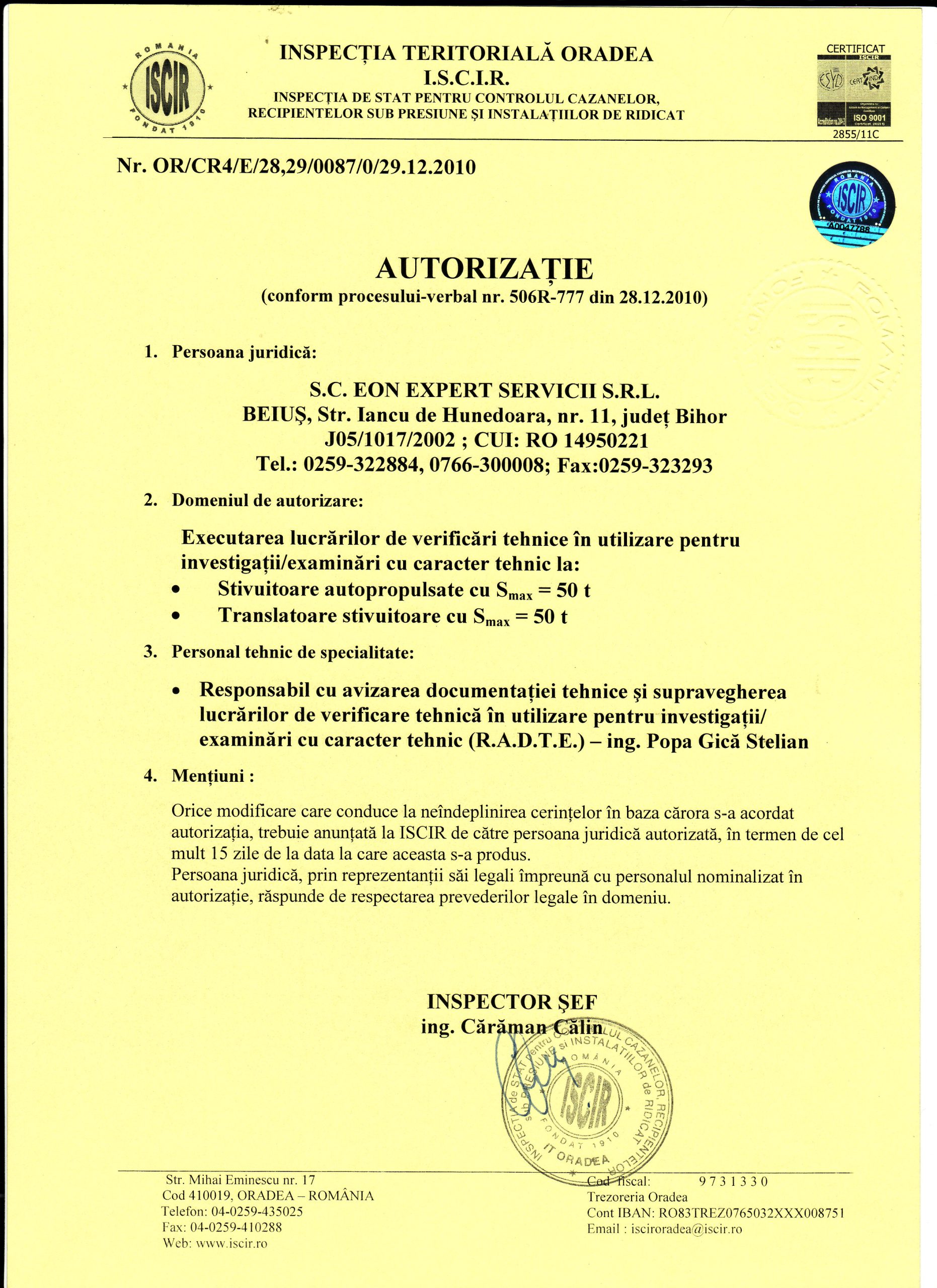 Autorizație Expertiză — Stivuitoare