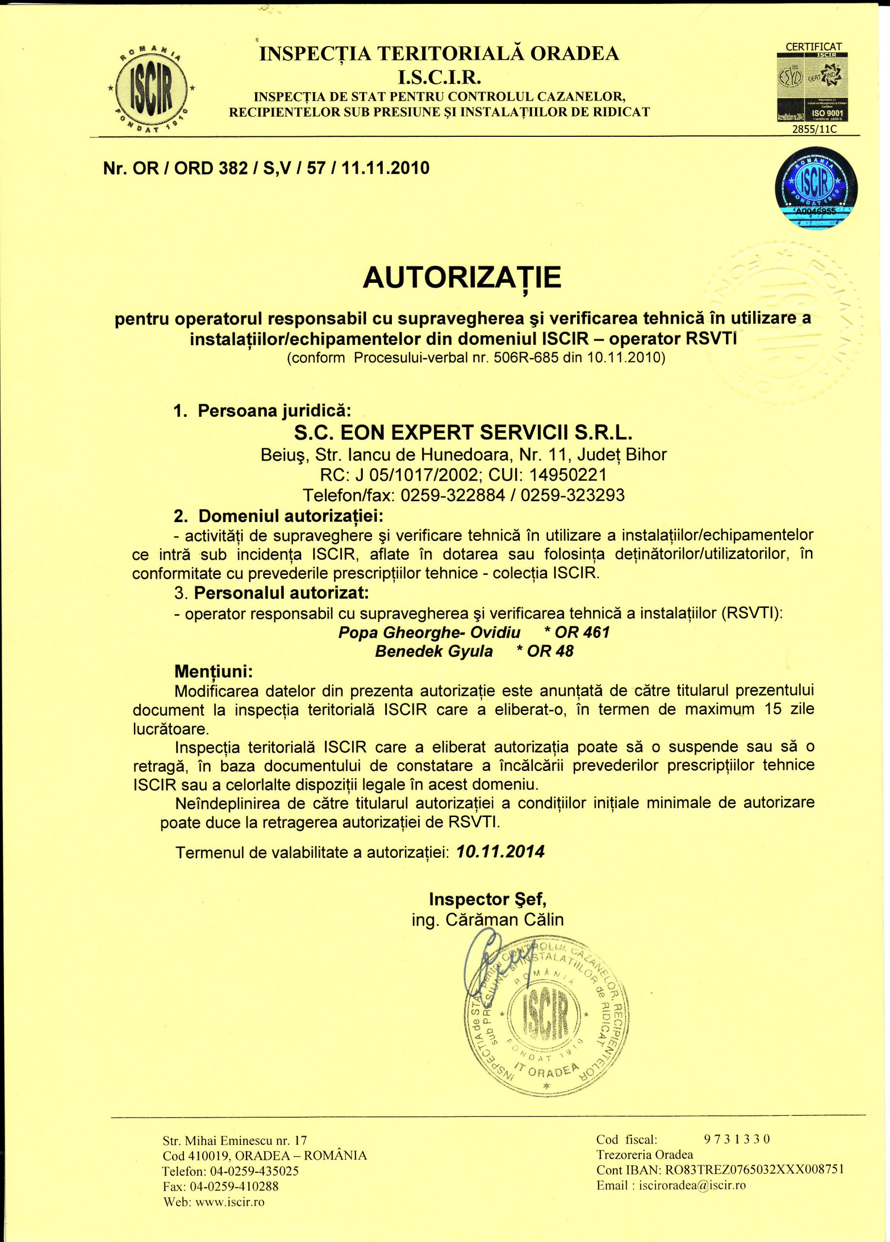 Autorizație Operator RSVTI