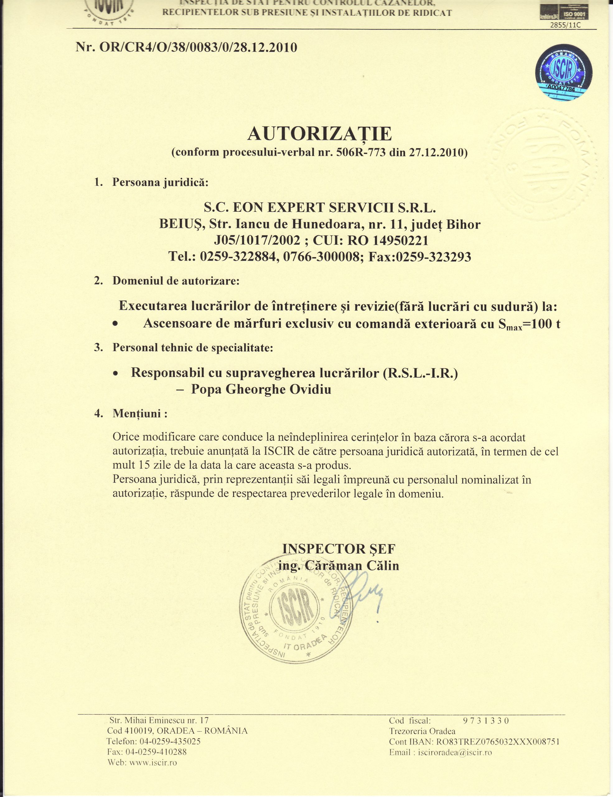 Autorizație IR — Ascensoare cu Comandă Exterioară