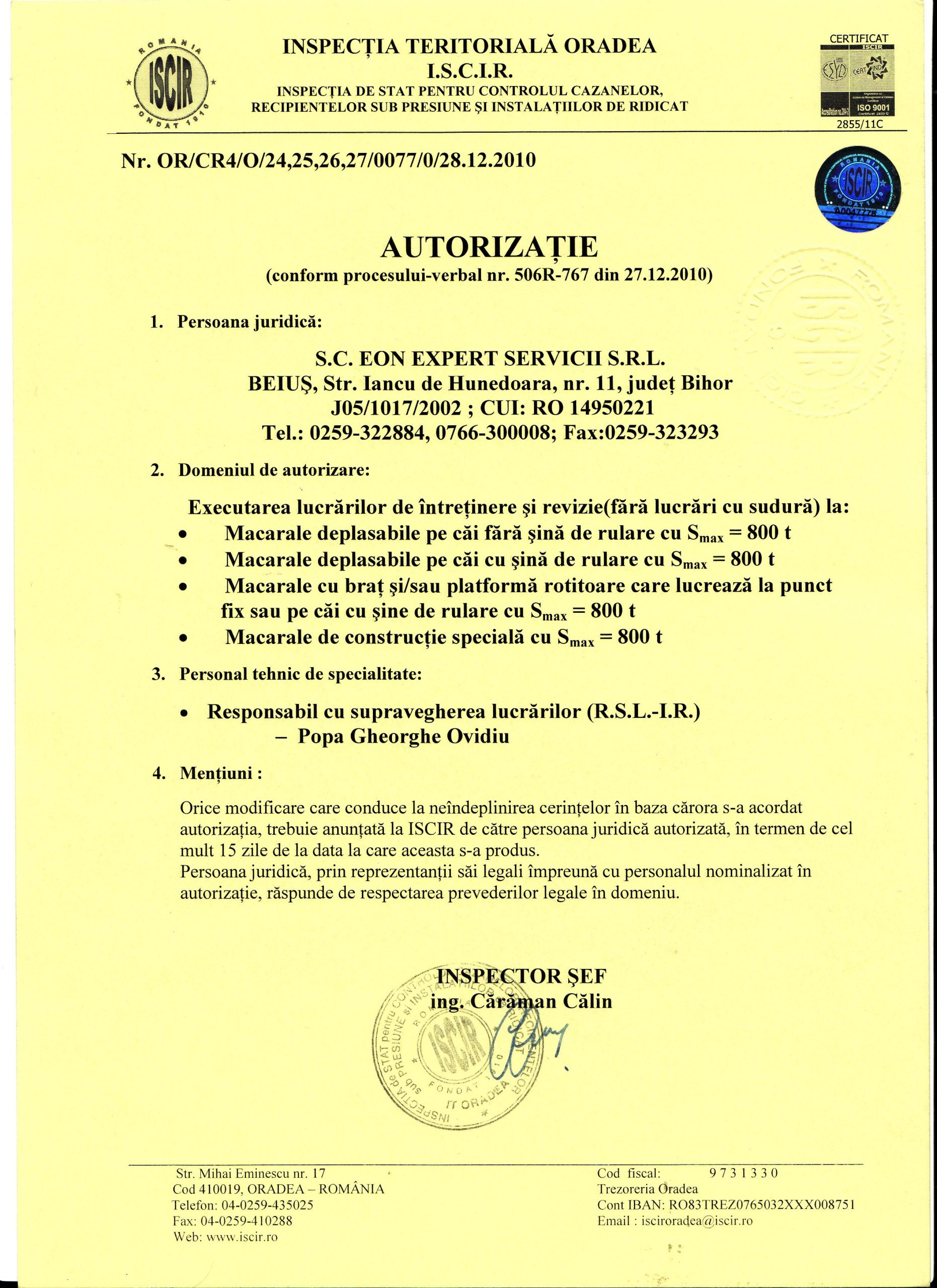 Autorizație IR — Macarale